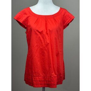 Merona Womens Top Chic Orange Short Sleeve Pleated Blouse Size M 100% Cotton